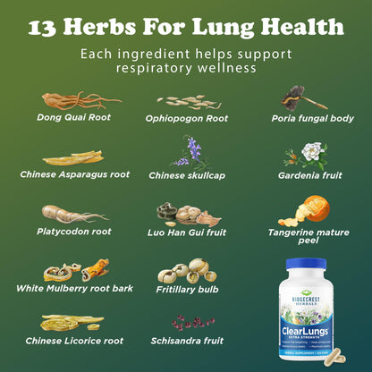 RidgeCrest Herbals ClearLungs Extra Strength - Daily Respiratory Support (120 Vegan Caps)