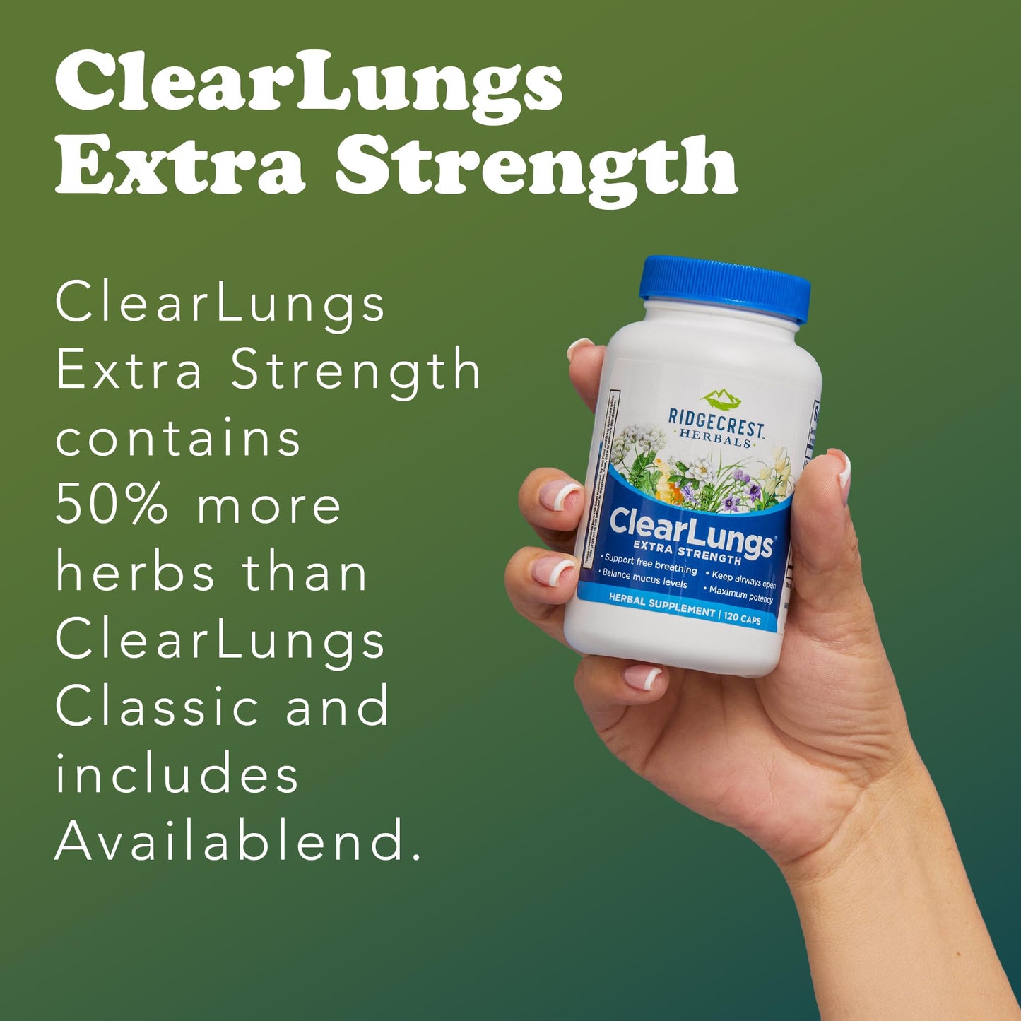 RidgeCrest Herbals ClearLungs Extra Strength - Daily Respiratory Support (120 Vegan Caps)