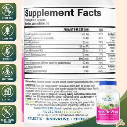 RidgeCrest Hair ReVive: Nutritional Hair Vitamins with Biotin 6000mcg