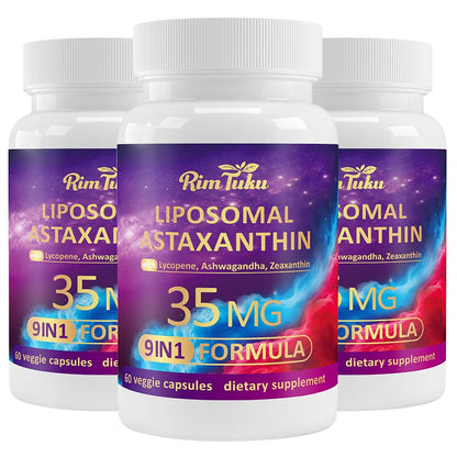 RimTuku Liposomal Astaxanthin 9-in-1 Supplement – Eye, Skin & Joint Health (180 Capsules)