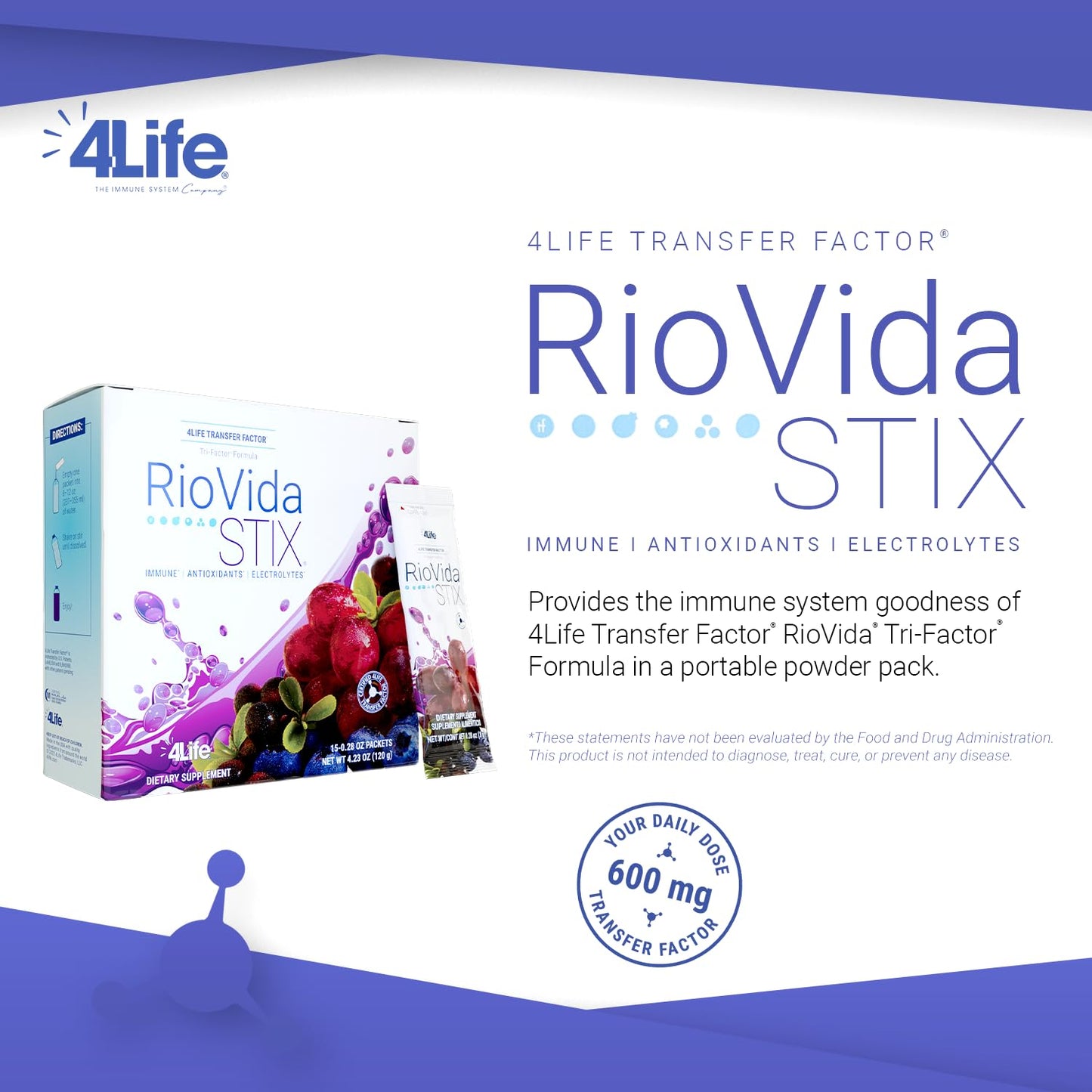 4Life Transfer Factor RioVida Stix Tri-Factor Formula – Immune Support (15 Packets)
