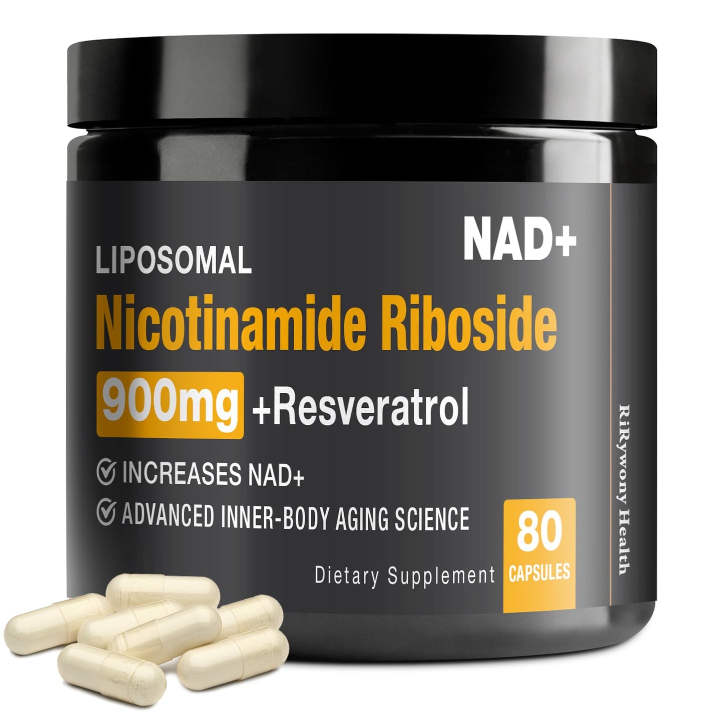RiRywony Health NAD Supplement – NAD+ with NR, Resveratrol & Quercetin 900mg (80 capsules)