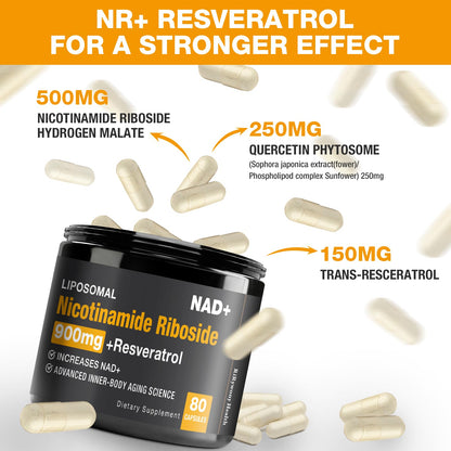 RiRywony Health NAD Supplement – NAD+ with NR, Resveratrol & Quercetin 900mg (80 capsules)