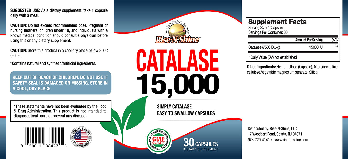 Rise-N-Shine Catalase Supplement 15,000 – Hair Health & Antioxidant Enzyme – 90 Capsules x 3 Bottles (90-Day Supply)