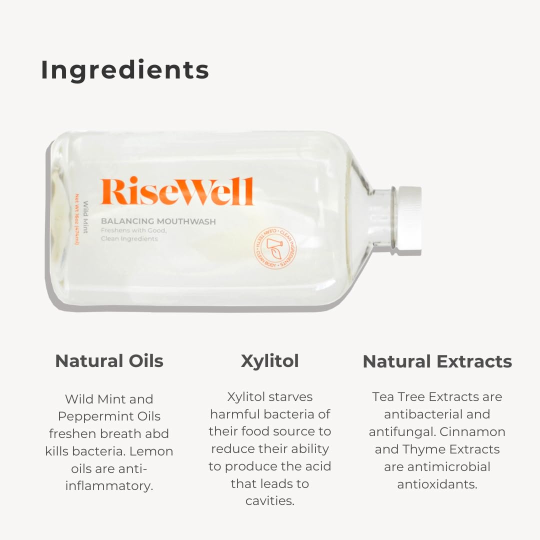 RiseWell Balancing Mouthwash - pH Balanced, Alcohol Free, Fluoride Free - Wild Mint 16 oz (2-Pack)