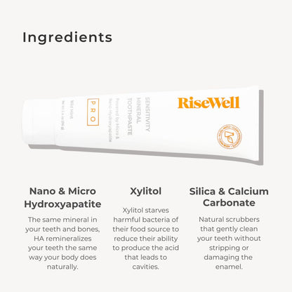 RiseWell PRO Mineral Toothpaste – Nano & Micro Hydroxyapatite, Remineralization & Sensitivity, Fluoride-Free