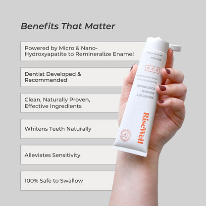 RiseWell PRO Mineral Toothpaste – Nano & Micro Hydroxyapatite, Remineralization & Sensitivity, Fluoride-Free
