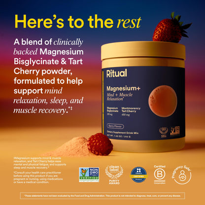 Ritual Magnesium+ Drink Mix: Tart Cherry & Gentle Magnesium Bisglycinate | 30 Servings