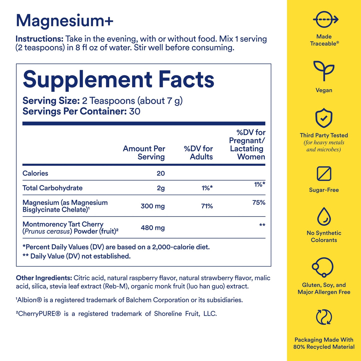 Ritual Magnesium+ Drink Mix: Tart Cherry & Gentle Magnesium Bisglycinate | 30 Servings