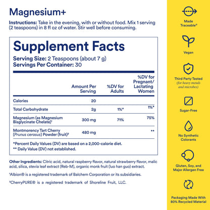 Ritual Magnesium+ Drink Mix: Tart Cherry & Gentle Magnesium Bisglycinate | 30 Servings