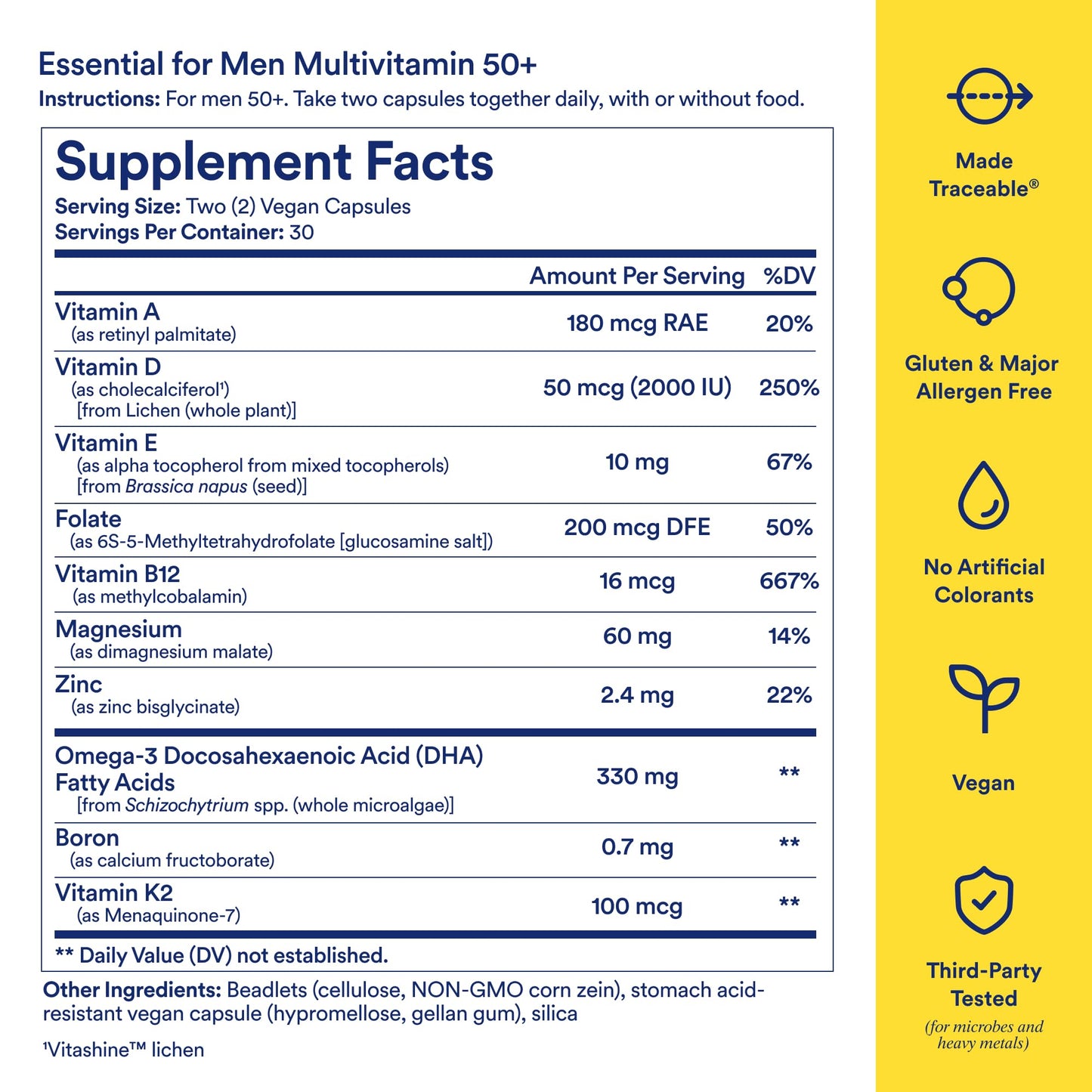 Ritual Multivitamin for Men 50+ – Vegan Mint, Omega-3 DHA, Immune Support