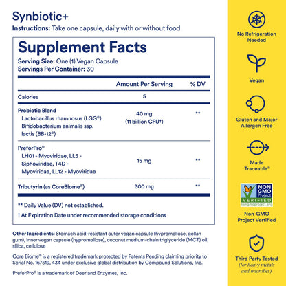 Ritual Synbiotic+ Probiotic, Prebiotic & Postbiotic 3-in-1 – Vegan Delayed-Release Capsule, 30-Day