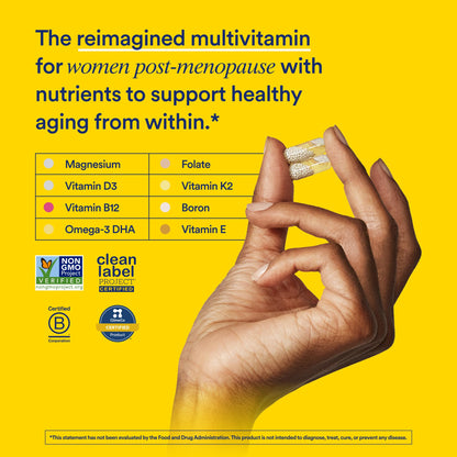 Ritual Women 50+ Multivitamin — Vegan, Non-GMO, D3/K2/Mg, Omega-3 DHA, Mint, 60 Capsules