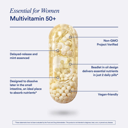 Ritual Women 50+ Multivitamin — Vegan, Non-GMO, D3/K2/Mg, Omega-3 DHA, Mint, 60 Capsules