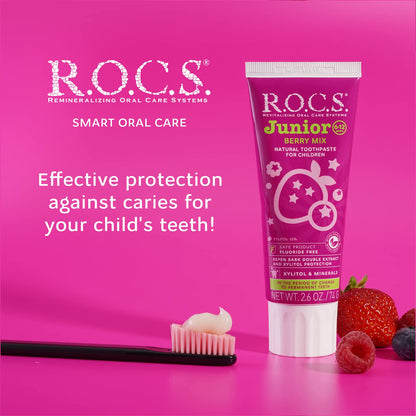 R.O.C.S. Junior Toothpaste Berry Mix – Enamel Whitening, No Fluoride – Safe to Swallow (6-12 yrs)