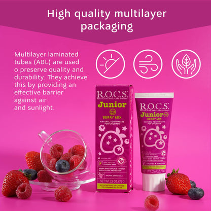 R.O.C.S. Junior Toothpaste Berry Mix – Enamel Whitening, No Fluoride – Safe to Swallow (6-12 yrs)