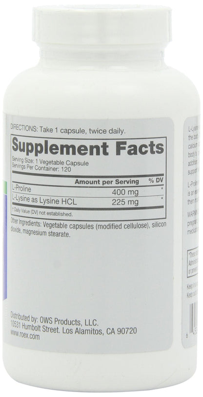 Roex Vitamins | L-Lysine | L-Proline | Muscle Maintenance and Recovery | Healthy Joints | Nutritional-Supplement | 120 Count
