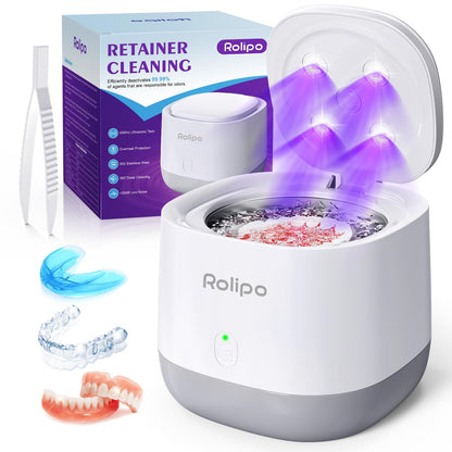 Rolipo Ultrasonic Retainer Cleaner 320ML – 45kHz Denture Cleaner with 4 UV Lamps