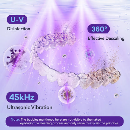 Rolipo Ultrasonic Retainer Cleaner 320ML – 45kHz Denture Cleaner with 4 UV Lamps