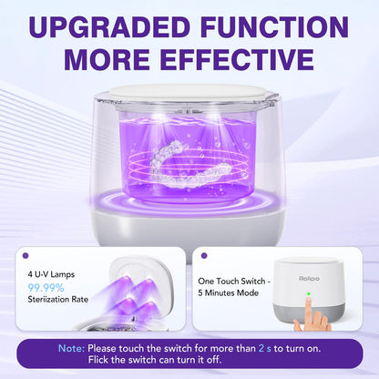 Rolipo Ultrasonic Retainer Cleaner 320ML – 45kHz Denture Cleaner with 4 UV Lamps