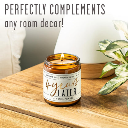 4th Anniversary Gift for Wife – Sandalwood Rose Soy Candle | 50-Hour Burn | USA Made