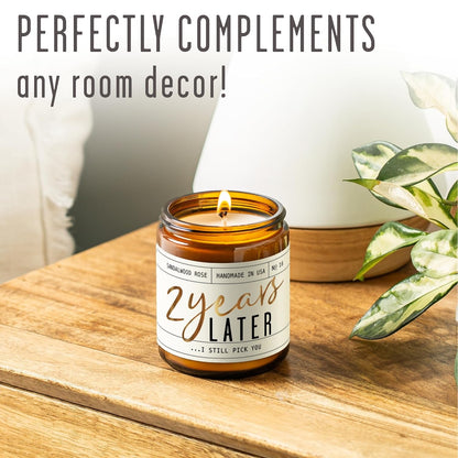 2 Year Anniversary Gift for Her – 2 Years Later Soy Candle, Sandalwood Rose, USA Made