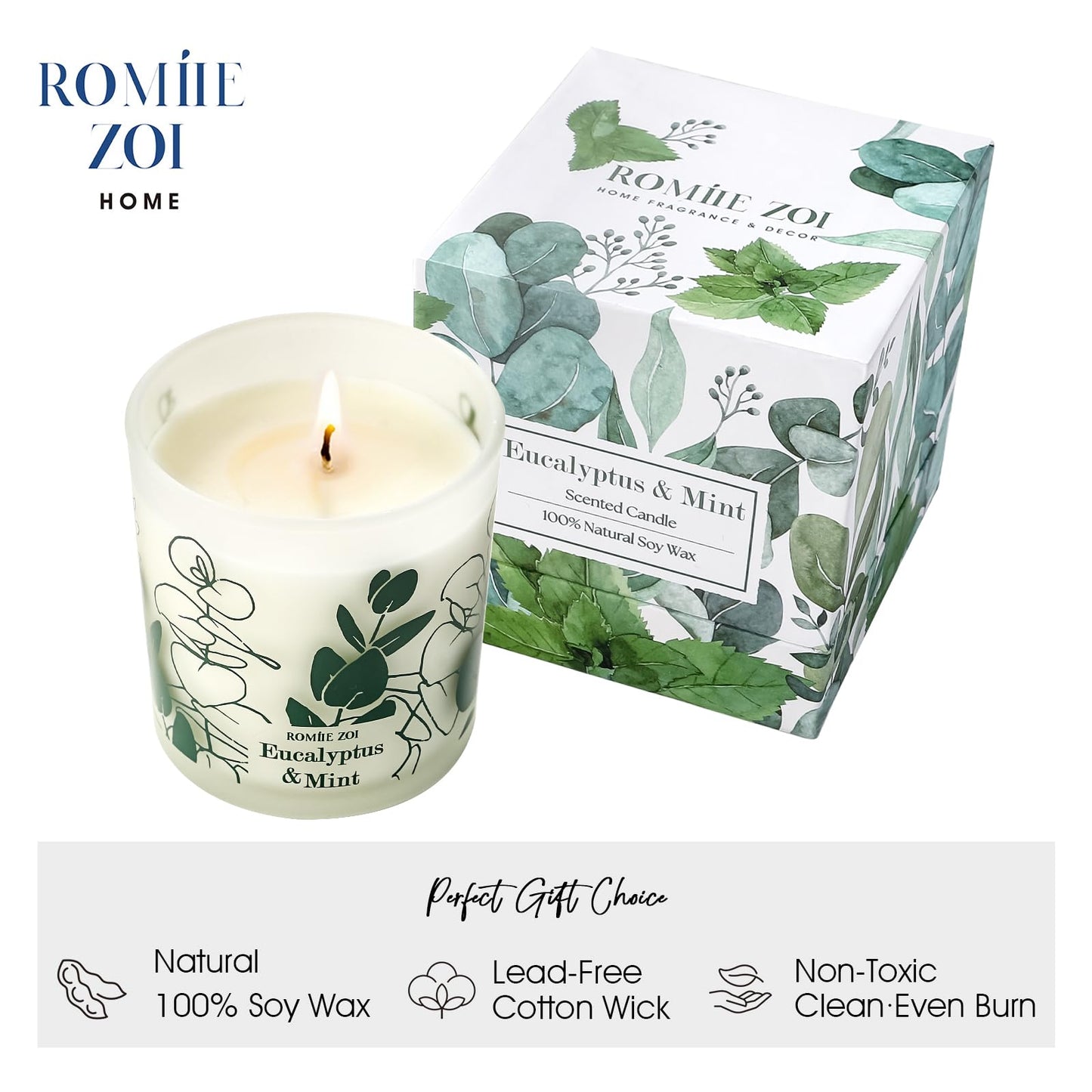 ROMIIE ZOI Scented Candle – Eucalyptus & Mint | 6oz Soy Wax Jar (170g) – Gifts for Women