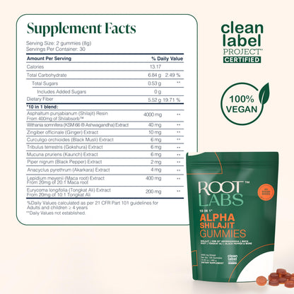 ROOT LABS 10-in-1 Alpha Shilajit Gummies – 4000 mg, Sugar-Free Vegan, 120 Pack