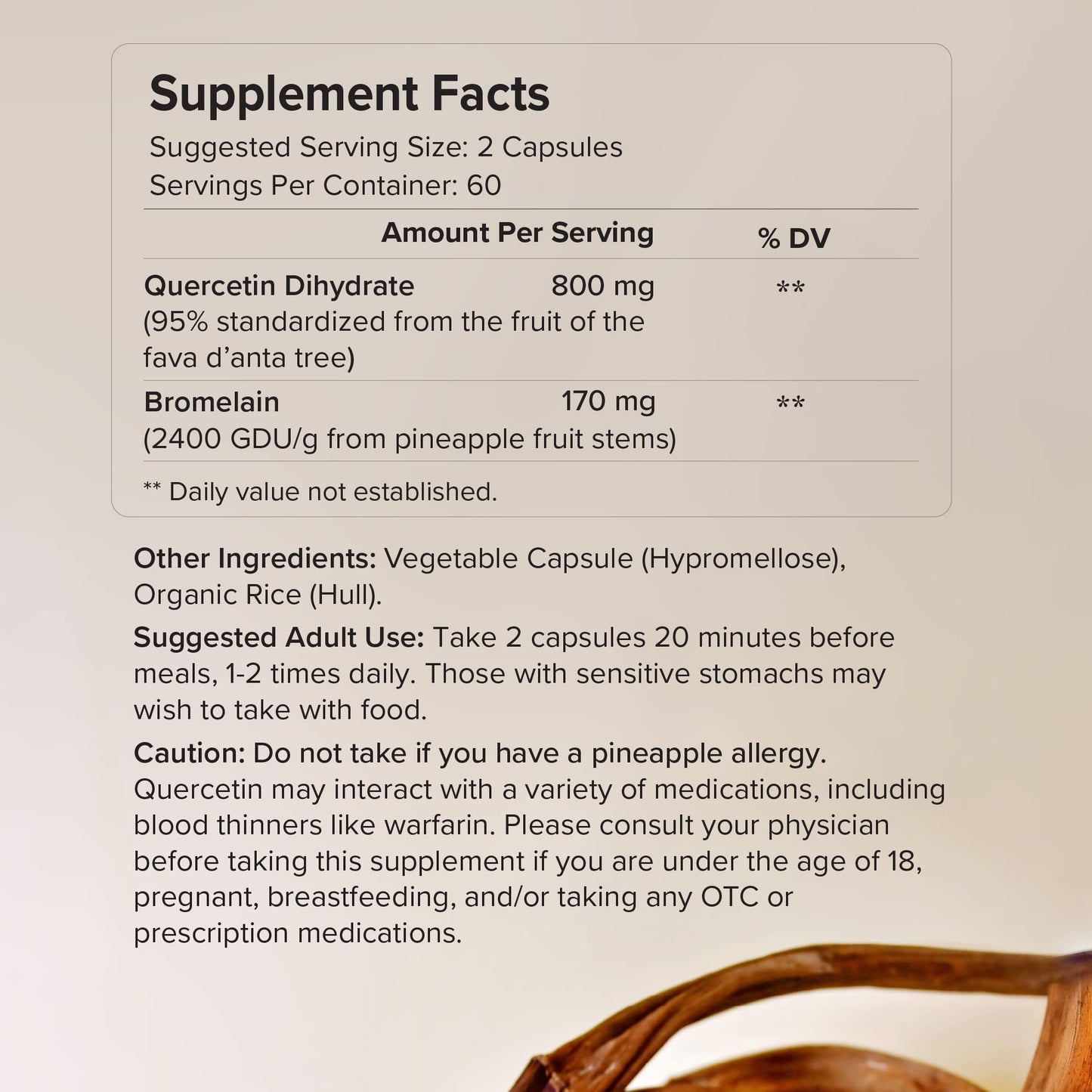 Rootcha Quercetin with Bromelain – 120 Capsules | Bioactive Fava d'anta Quercetin + Bromelain