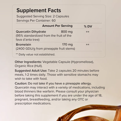 Rootcha Quercetin with Bromelain – 120 Capsules | Bioactive Fava d'anta Quercetin + Bromelain