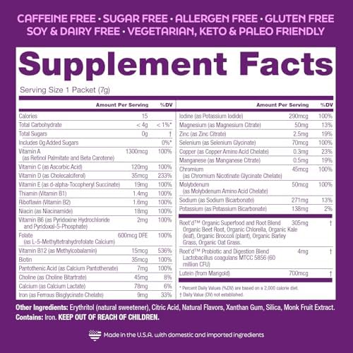 Root'd Prenatal Multivitamin Powder — 25 Vitamins & 3x Electrolytes, Folate, Iron, D3, 7 Superfoods & Probiotics | Sugar-Free | 24 Packets