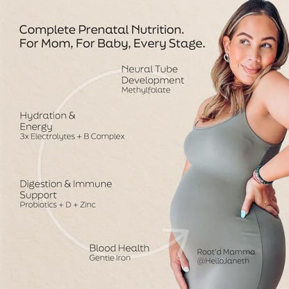 Root'd Prenatal Multivitamin Powder – 25 Vitamins & Minerals, 3x Electrolytes, Sugar-Free | 90 Packets