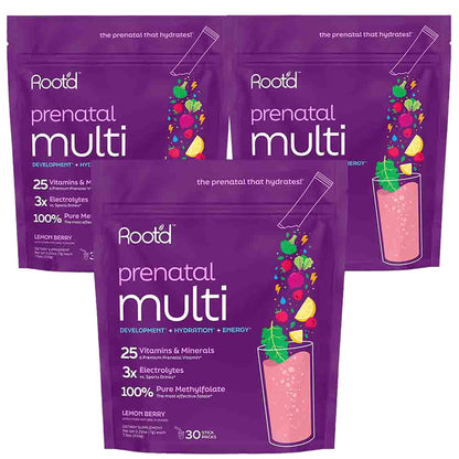 Root'd Prenatal Multivitamin Powder – 25 Vitamins & Minerals, 3x Electrolytes, Sugar-Free | 90 Packets