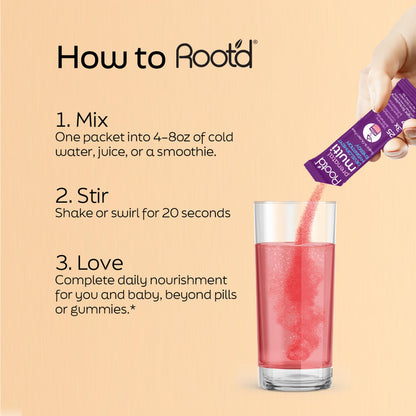 Root'd Prenatal Multivitamin Powder – 25 Vitamins & Minerals, 3x Electrolytes, Sugar-Free | 90 Packets