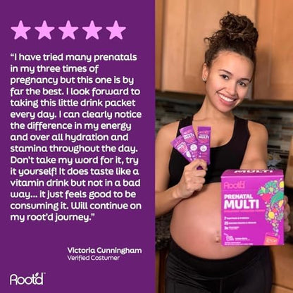 Root'd Prenatal Multivitamin Powder — 25 Vitamins & 3x Electrolytes, Folate, Iron, D3, 7 Superfoods & Probiotics | Sugar-Free | 24 Packets