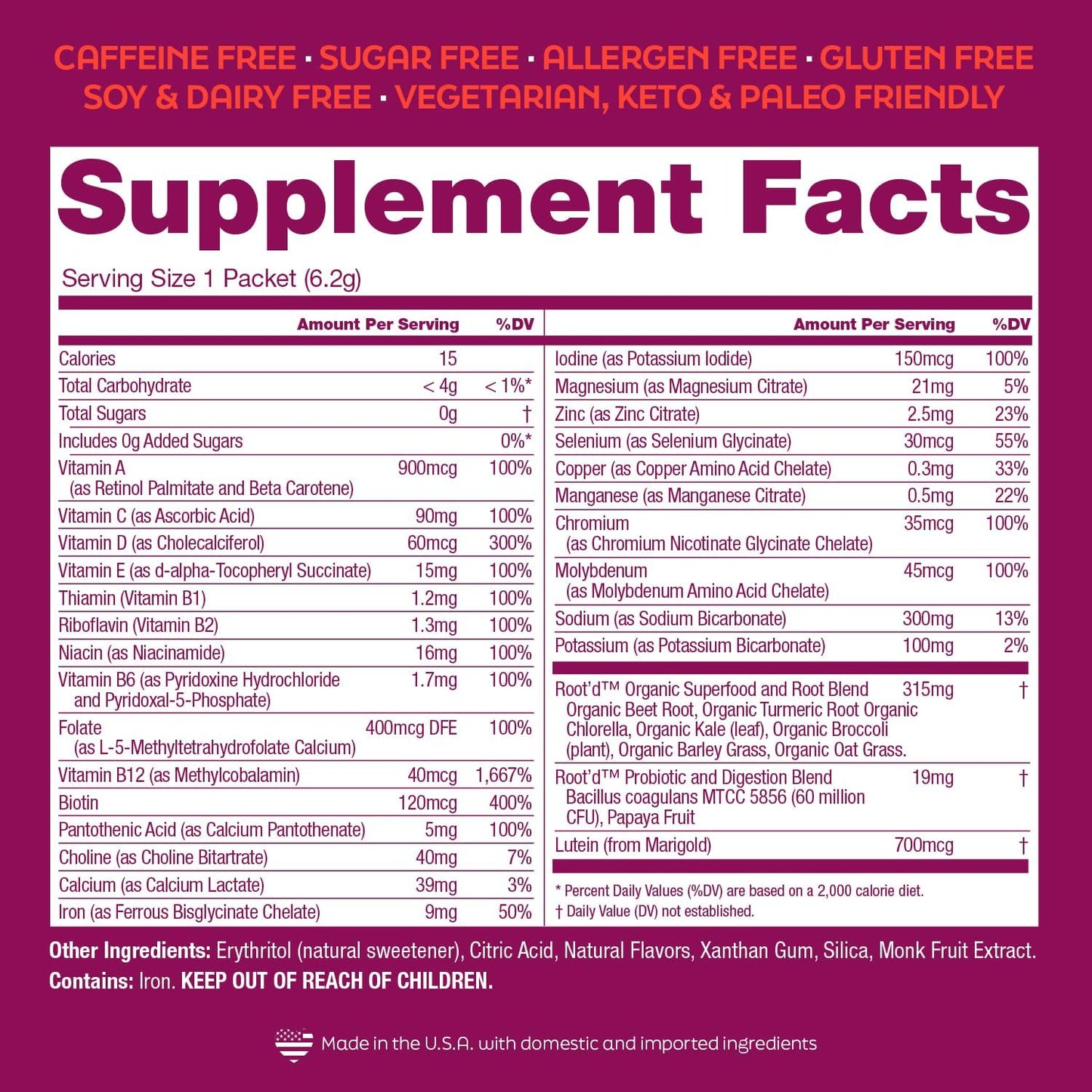 Root'd Multivitamin Powder for Women – 25 Vitamins & 3x Hydration | Sugar-Free, 24 Packets