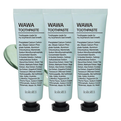ROROBELL Wawa Toothpaste Made for My Boyfriend's Bad Breath, Sensitive Teeth, Improvement of Gum Problems/Peppermint Flavor/Made with Wasabi I 3.53 fl.oz (Pack of 3)