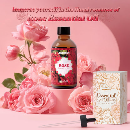 Rose Essential Oil 4 Oz (120ml) - Pure & Natural Fragrance for Diffusers, Aromatherapy, Massage