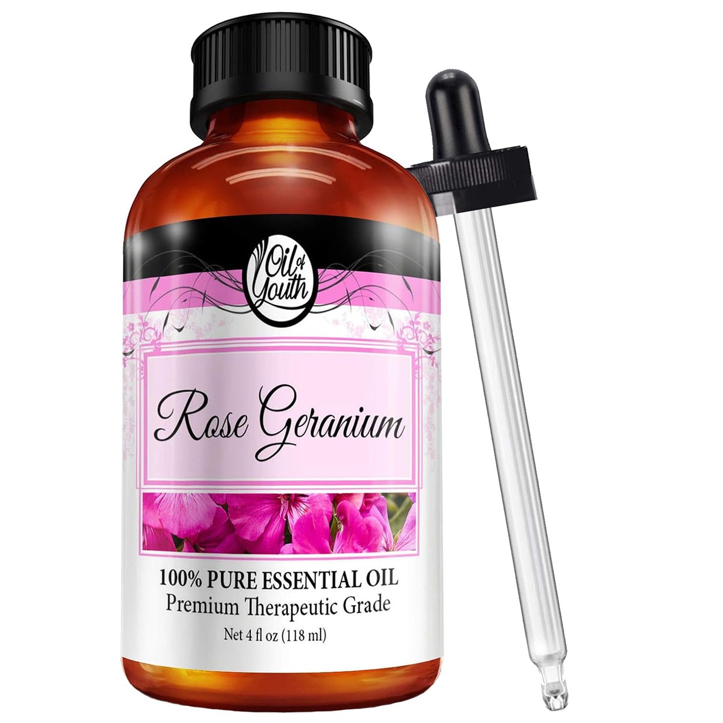 Oil of Youth Rose Geranium Essential Oil 4 oz – Pure Therapeutic Grade for Skin & Diffuser