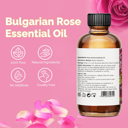 GM Gumili Rose Essential Oil 2 Oz – 100% Pure Rose Oil for Diffuser, Skin, Hair & Massage