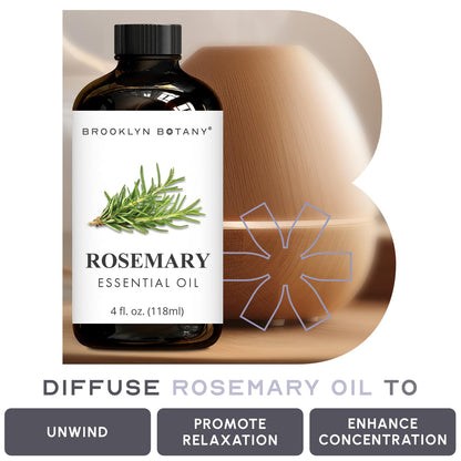 Brooklyn Botany Rosemary Essential Oil - 4 fl oz - 100% Pure & Natural - Premium Grade with Dropper