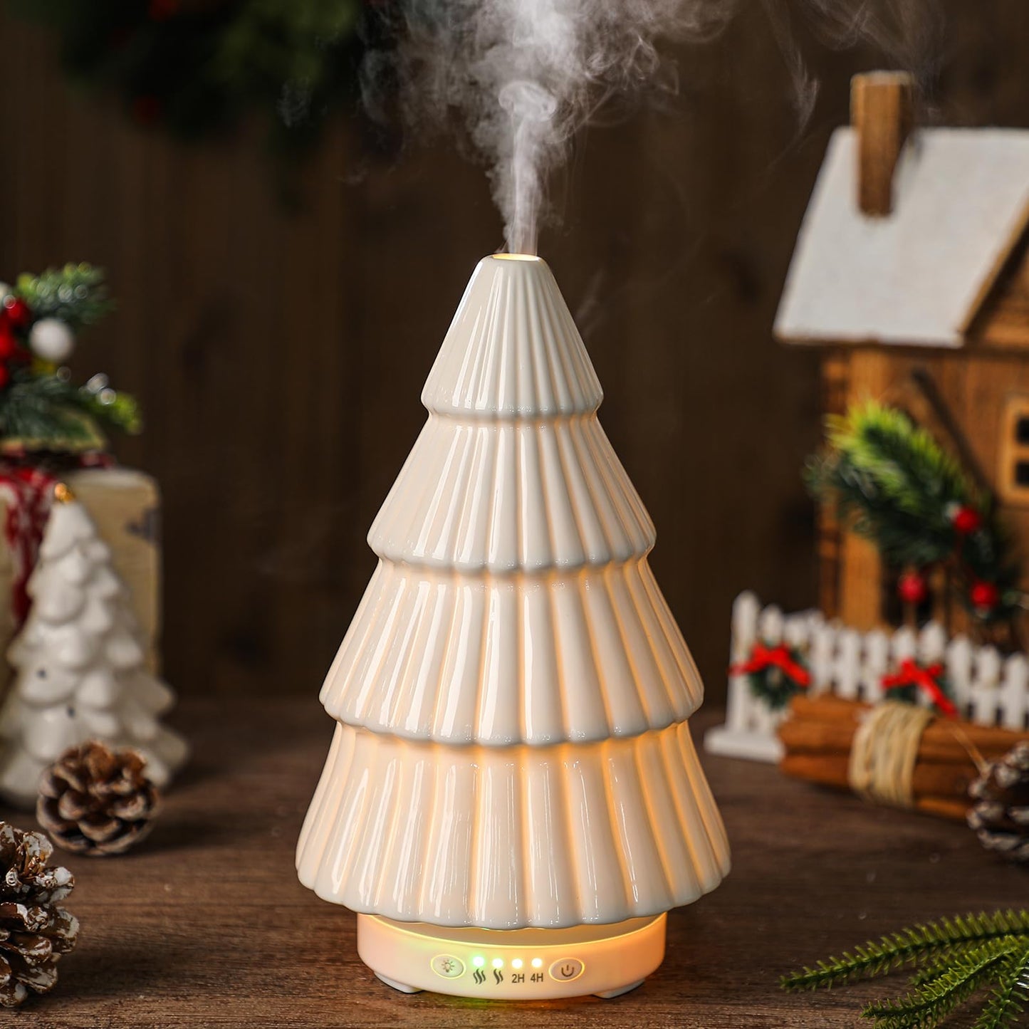 Rossesay Christmas Essential Oil Diffuser – Ceramic 120ml White Christmas Tree