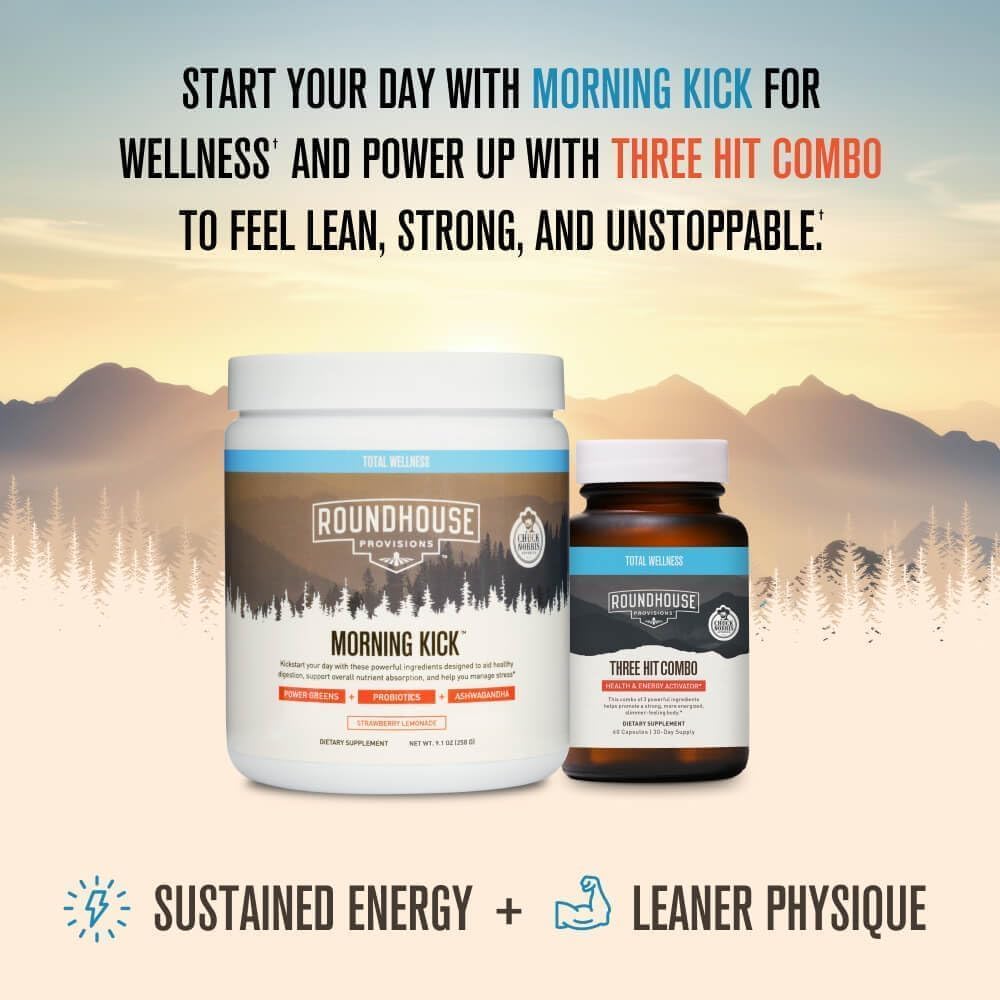 ROUNDHOUSE PROVISION Morning Kick Greens Powder – Ashwagandha, Collagen & Probiotics | Sugar Free, Caffeine Free (3 Pack) Strawberry Lemonade by Chuck Norris