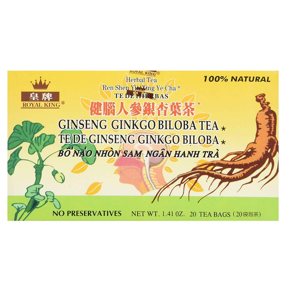 Royal King Ginseng Ginkgo Biloba Tea (20 Tea Bags) - 3 Box Pack
