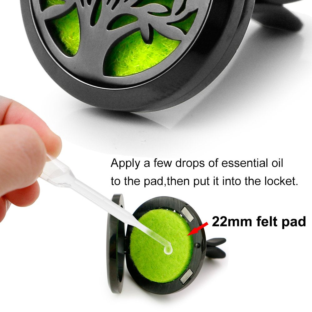 RoyAroma 2PCS Tree of Life Car Diffuser Lockets with Vent Clip | Black Stainless Steel