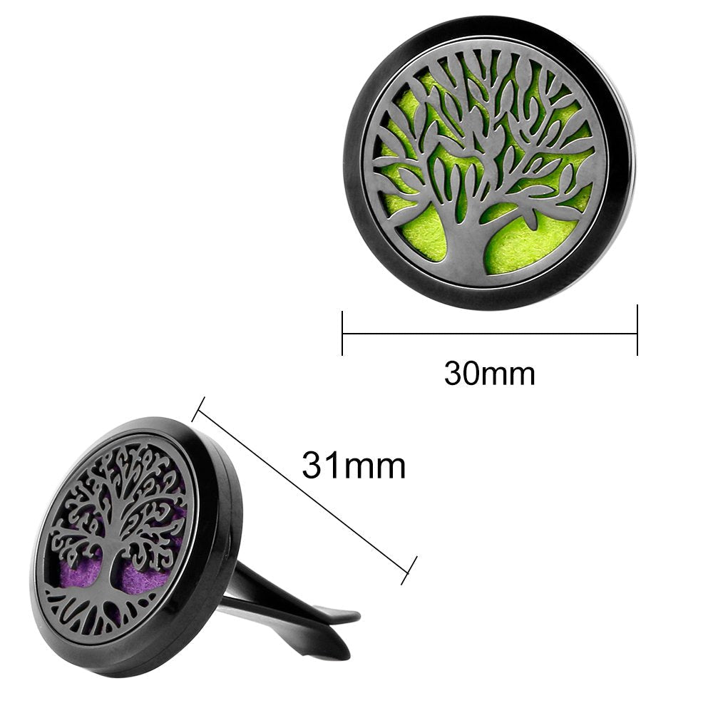 RoyAroma 2PCS Tree of Life Car Diffuser Lockets with Vent Clip | Black Stainless Steel
