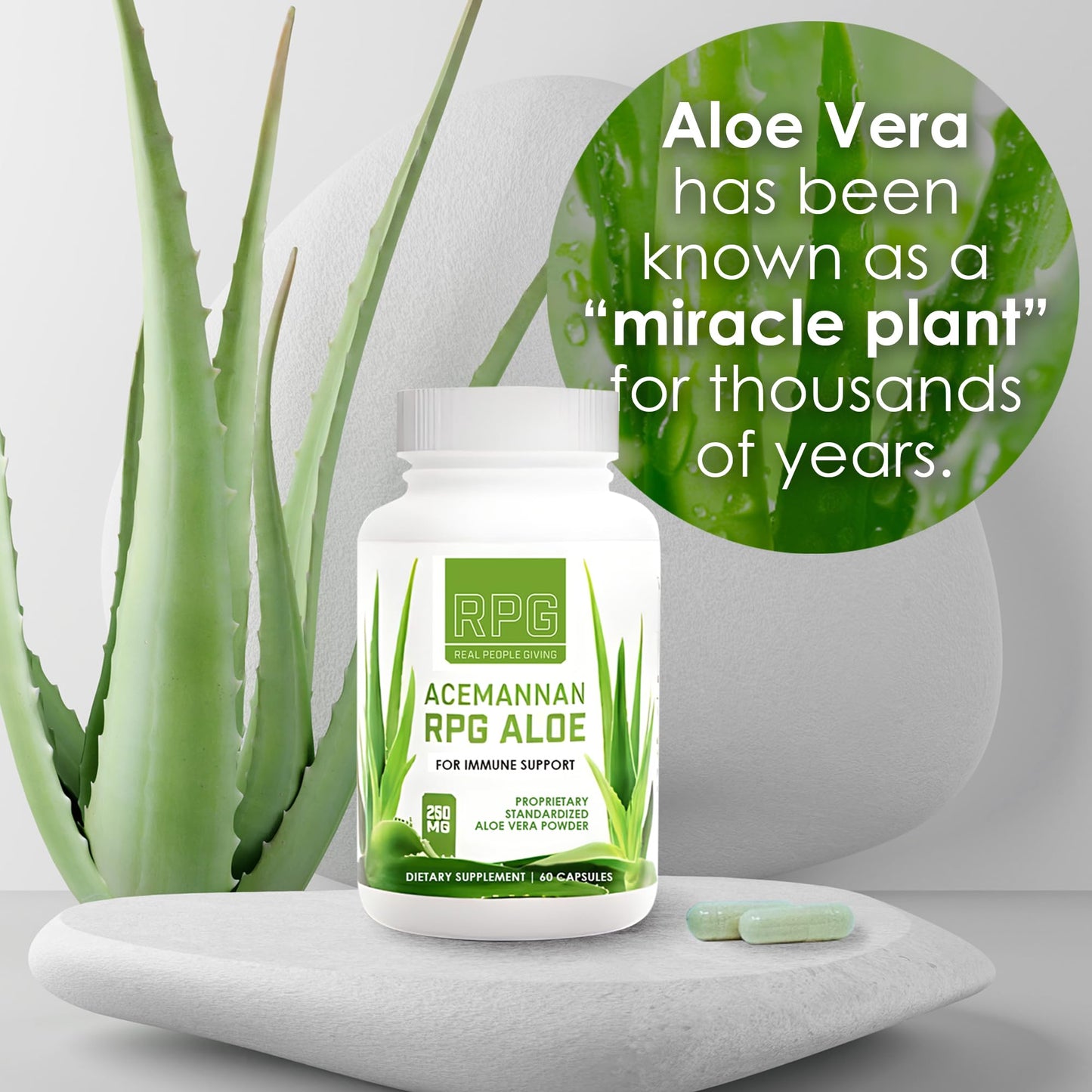 RPG Acemannan Aloe Vera Capsules - Immune & Gut Support | 60 x 250 mg