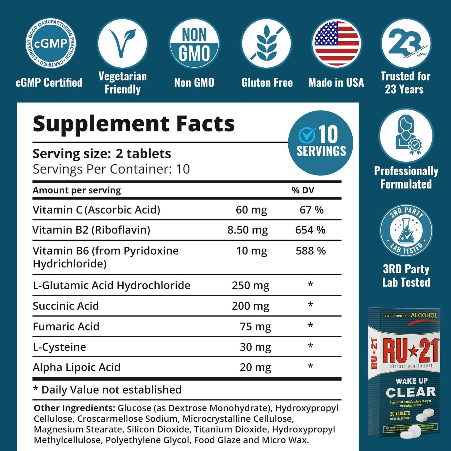 RU-21 Night-After Recovery Supplement | Feel Better Next Day & Liver Support | Made in USA