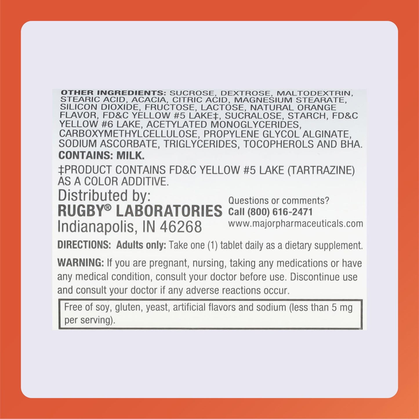 Rugby 500mg Calcium Chewable Tablets - Orange Flavor - 60 Count (2 Pack)