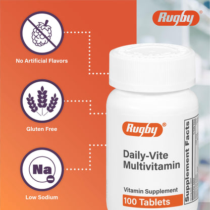 Rugby Daily-Vite Multivitamin | Daily Vitamin Supplement for Adults - 100 Tablets (1 Pack)